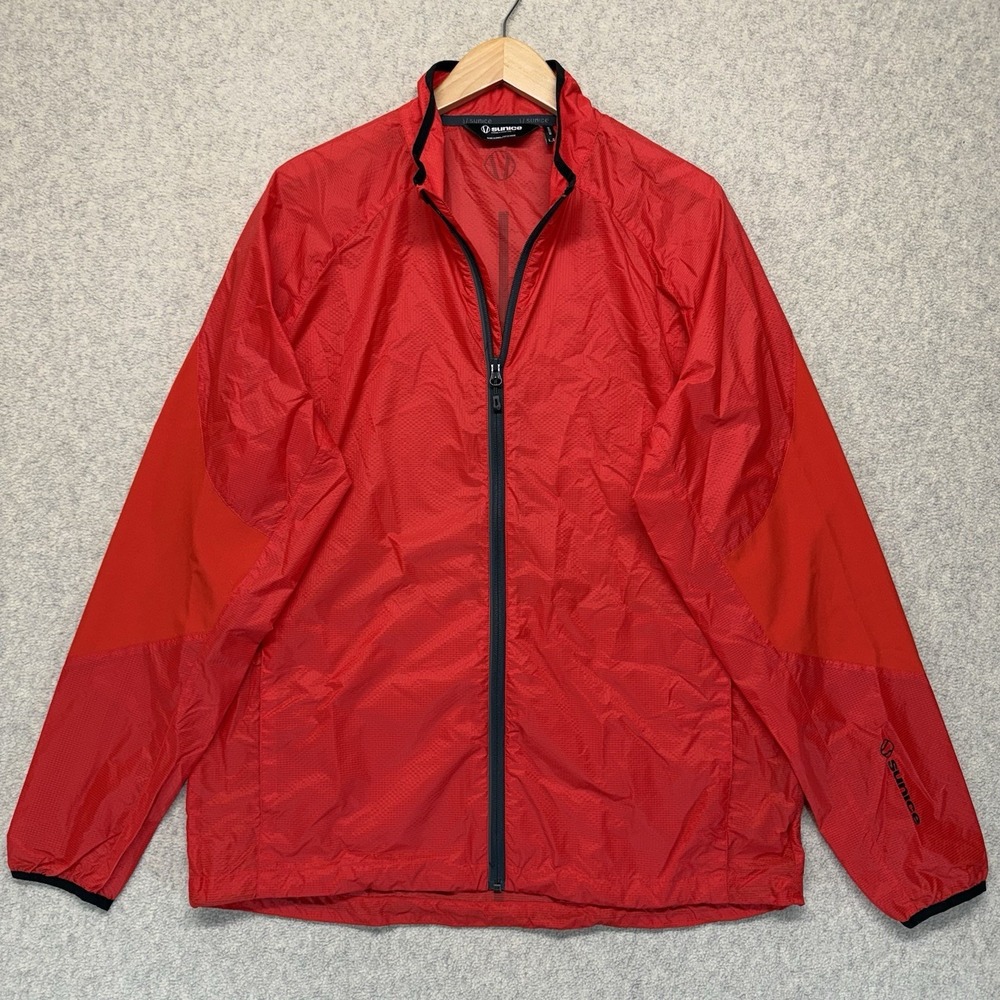 Sunice Mens Large Red Packable Full Zip Windbreaker Jacket Golf Running